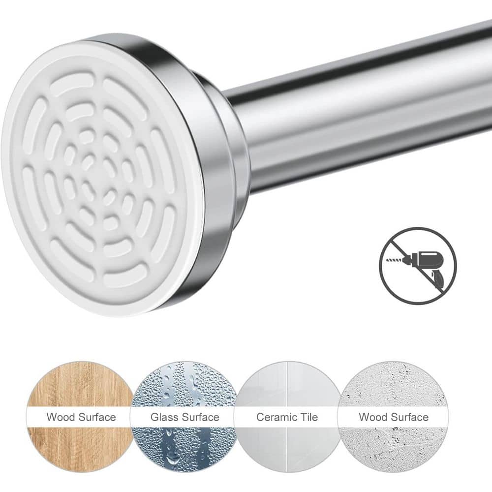 Unbranded Shower Curtain Rod Tension 17.10 in. L x 2.20 in. W Non-Slip Spring Tension No Drilling Stainless Steel Silver (2)