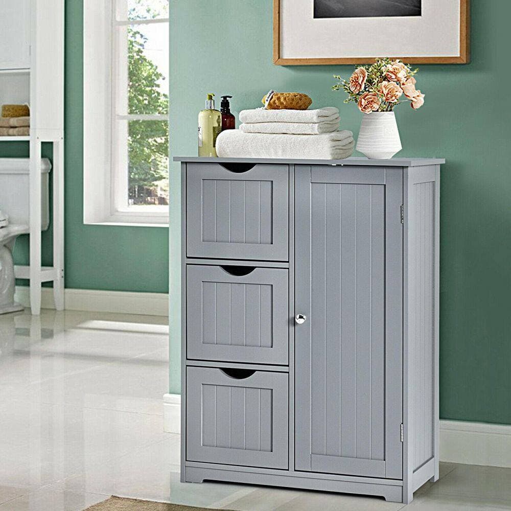 FORCLOVER 24 in. W x 12 in. D x 32 in. H Black Wood Storage Freestanding Bathroom Linen Cabinet with Drawers in Gray (2)