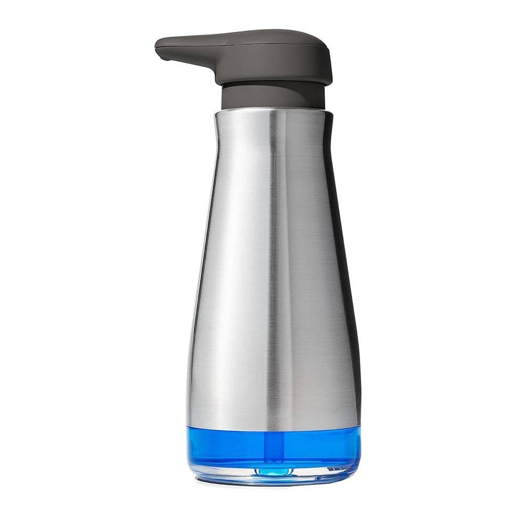 Adrinfly Freestanding Stainless Steel Round Soap Dispenser with Non-Slip Base and Angled Spout (3)