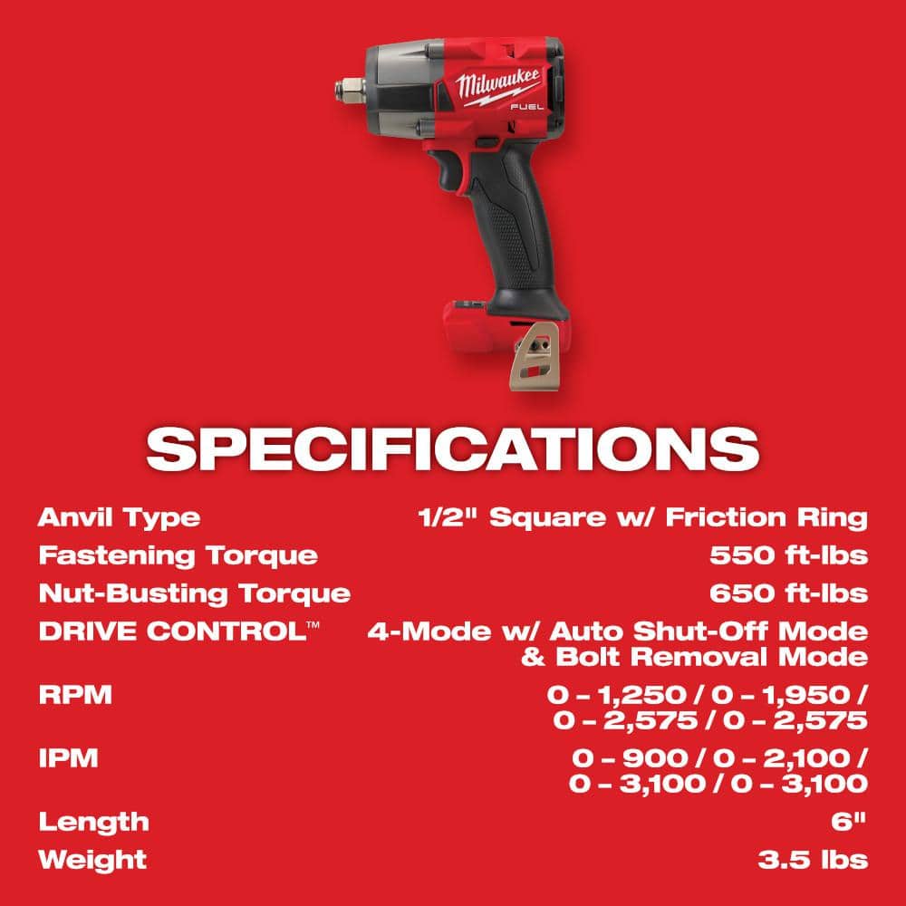 Milwaukee M18 FUEL Gen-2 18-Volt Lithium-Ion Brushless Cordless Mid Torque 1/2 in. Impact Wrench with Friction Ring & Tower Light (2)