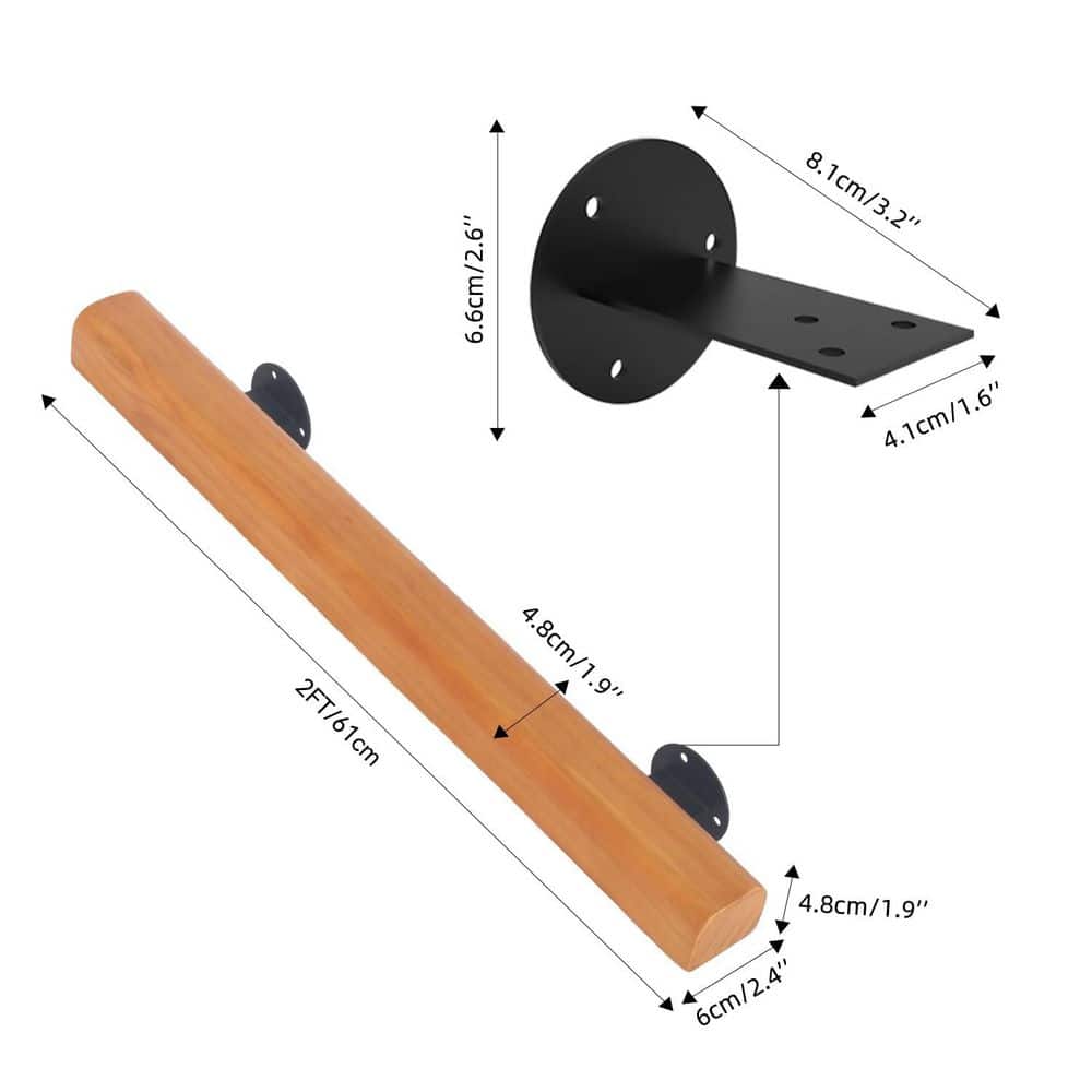 Unbranded 2 ft. Wood Handrail Wall Mounted Natural Pine Indoor Safety Rail Anti-Slip Grab Bar for Elderly Kids Stairs Corridor (3)