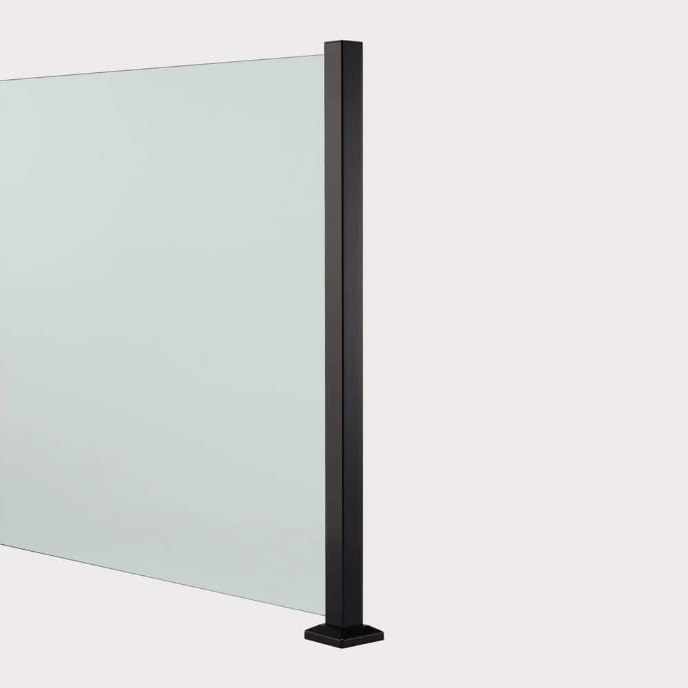 Glass Warehouse Portia 2 in. x 2 in. x 3.44 ft. Black Aluminum 1-Way Metal Fence Post (1)