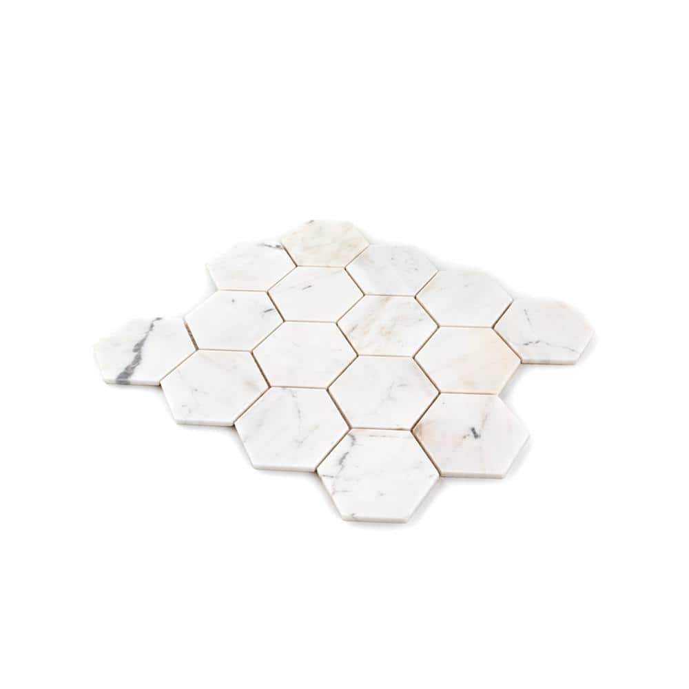 Jeffrey Court Repose White 10.125 in. x 11.75 in. Hexagon Honed Marble Wall and Floor Mosaic Tile (0.826 sq. ft./Each) (4)