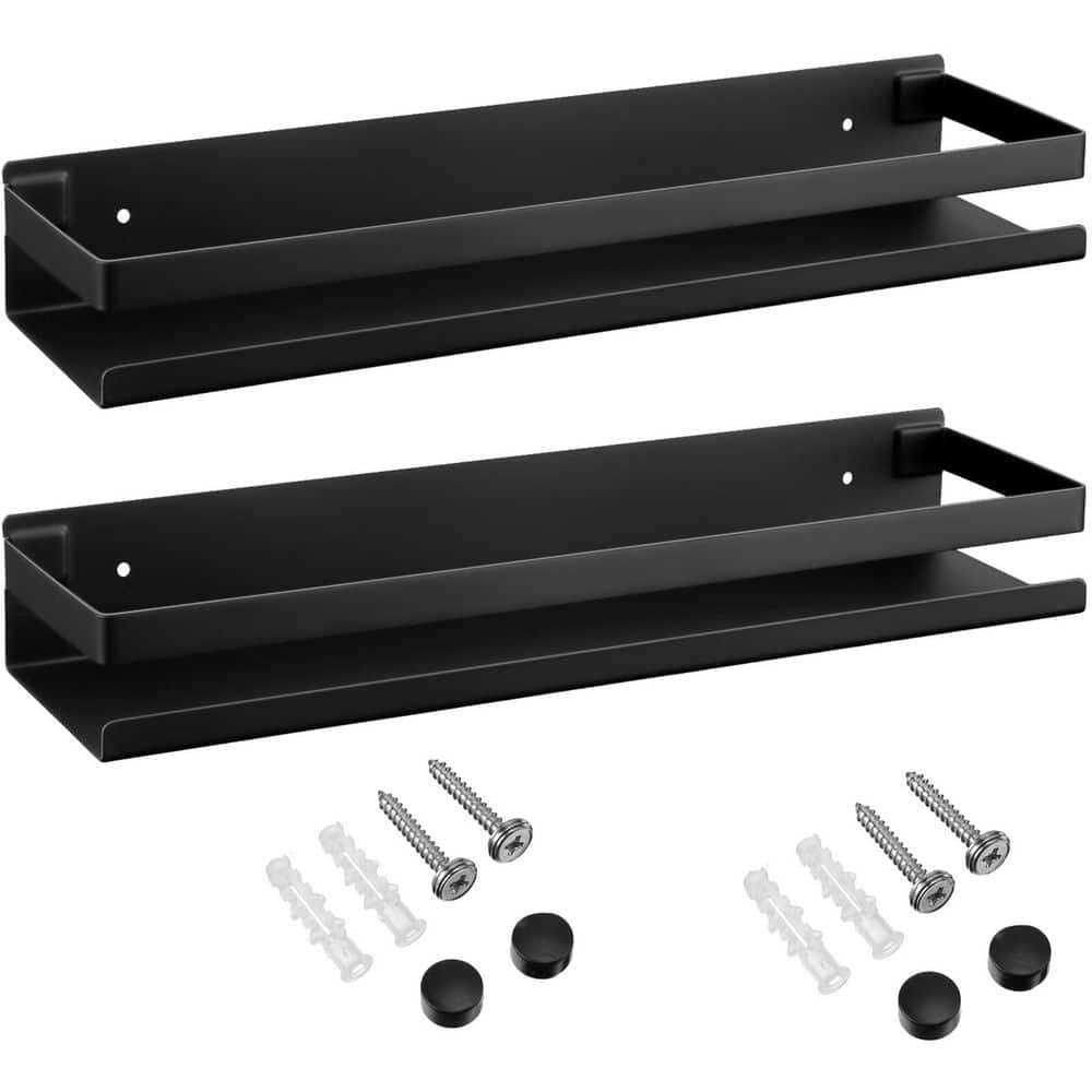 NVNOO 15.8 in. x 4 in. Stainless Steel Wall Mounted Floating Shelves for Bathroom Kitchen Living Room, Black (2-Pack)