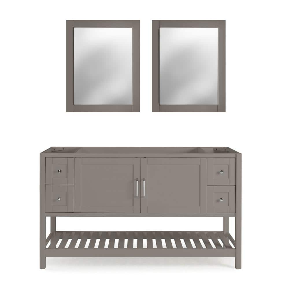 Alaterre Furniture Bennet 2-Piece 21.25 in. D x 60 in. W x 34 in. H Bath Vanity Cabinet without Top in Gray with Mirror