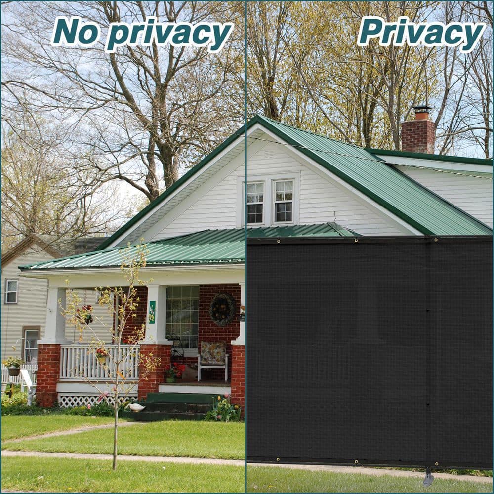 ECOOPTS 5 ft. x 12 ft. HDPE Privacy Fence Screen Set with Poles and Rails Ground Spikes Fence Kit for Garden, Pool, Patio, Black (2)
