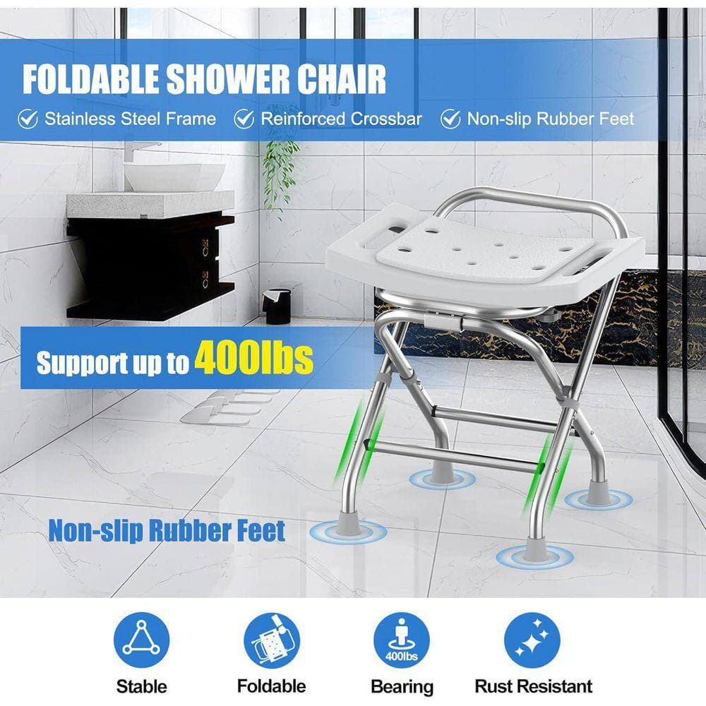 JFVKAF 17.3 in. W Adjustable Folding Anti-Slip Stainless Steel Shower Stool in Gray (3)