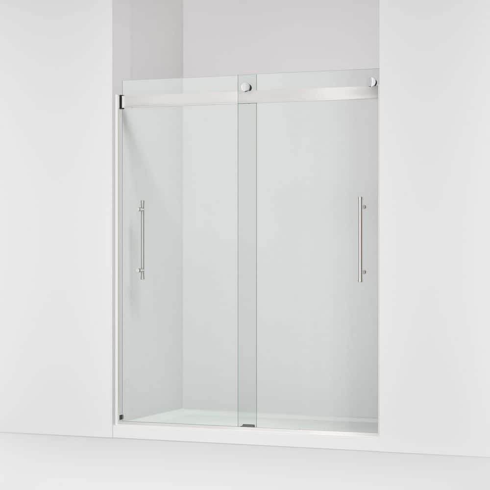 KOHLER Elmbrook 55-60 in. W x 74 in. H Sliding Frameless Shower Door in Bright Polished Silver with 5/16 in. Thick Clear Glass (2)