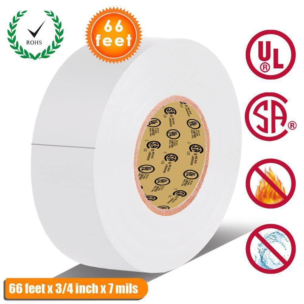 Yichuhaoxi 3/4 in. x 66 ft. Electrical Tape White Waterproof Flame Retardant Strong Adhesive 14℉ to 176℉ (2)