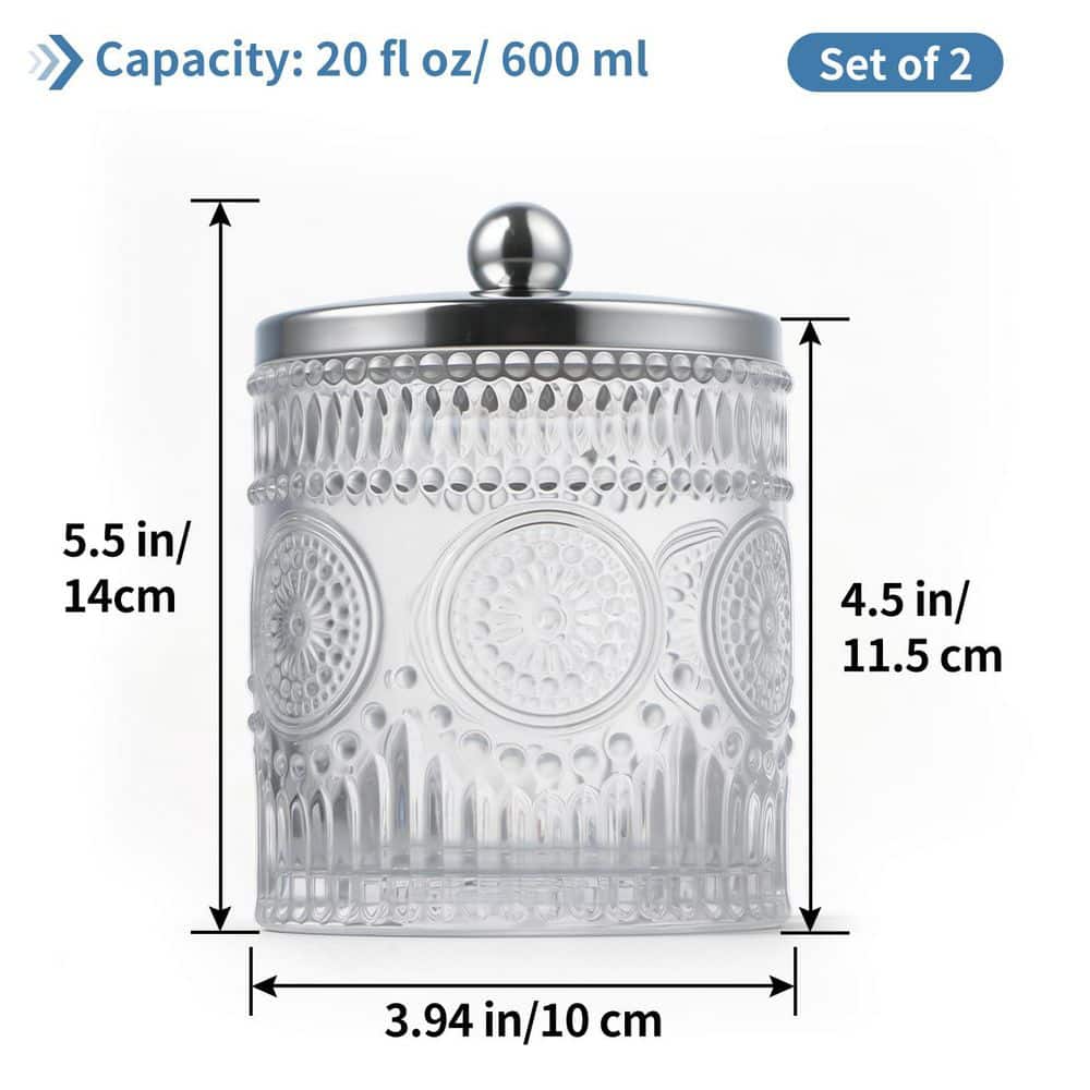 KHKFY Glass Bathroom Canisters with Zinc Alloy Lids, Vintage Sunflower Embossed Design, Set of 2, 20 fl. oz. Each (3)