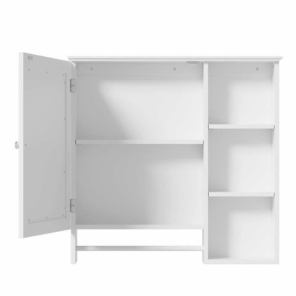 cadeninc 28.85 in. W x 4.5 in. D x 28 in. H  Wall Mounted Bathroom Storage Cabinet in White with Mirror and Adjustable Shelves (3)