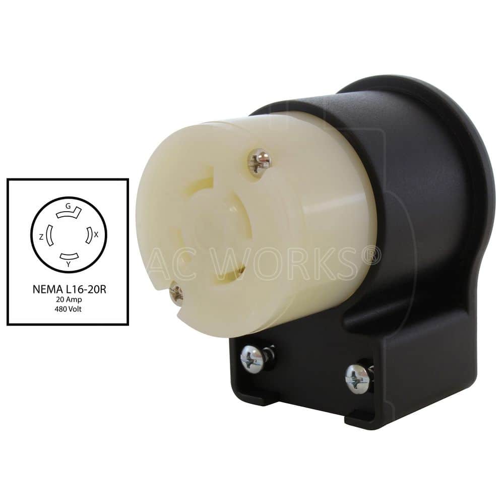 AC WORKS NEMA L16-20R 3-Phase 20A 480V 4-Prong Elbow Locking Female Connector with UL, C-UL Approval (2)