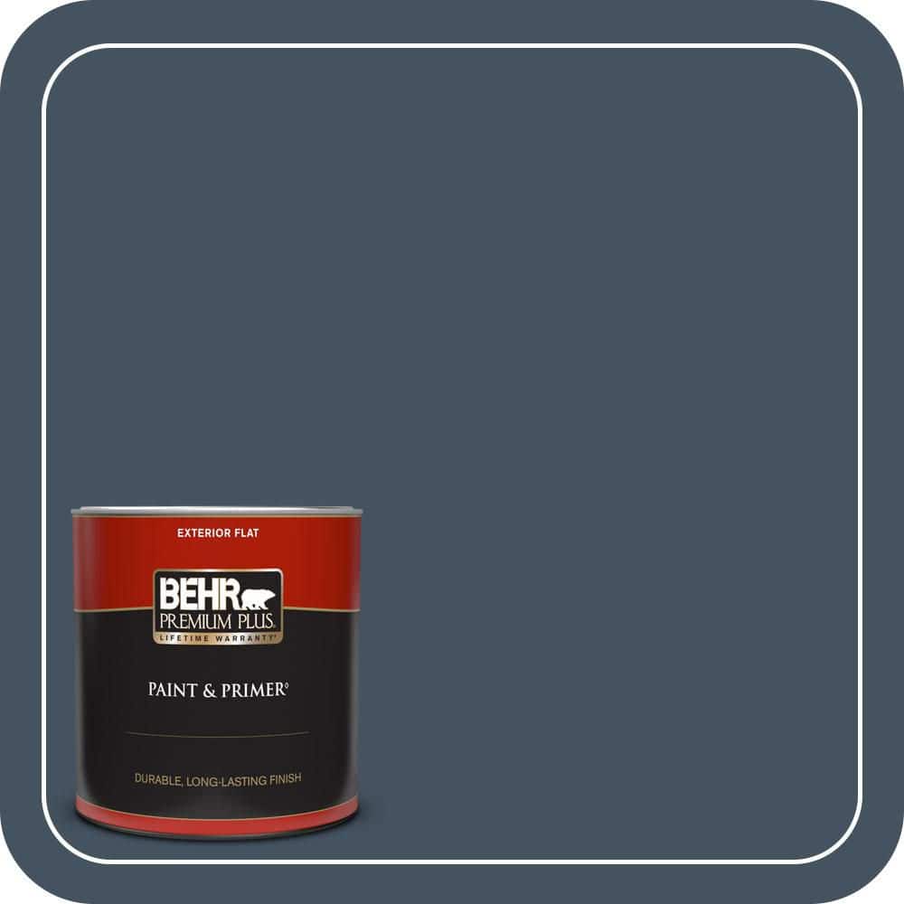 BEHR PREMIUM PLUS 1 qt. #ECC-30-3 Night Tide Flat Exterior Paint & Primer (1)