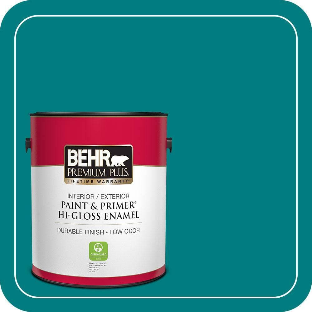BEHR PREMIUM PLUS 1 gal. #S-G-500 Tropical Waters Hi-Gloss Enamel Interior/Exterior Paint & Primer