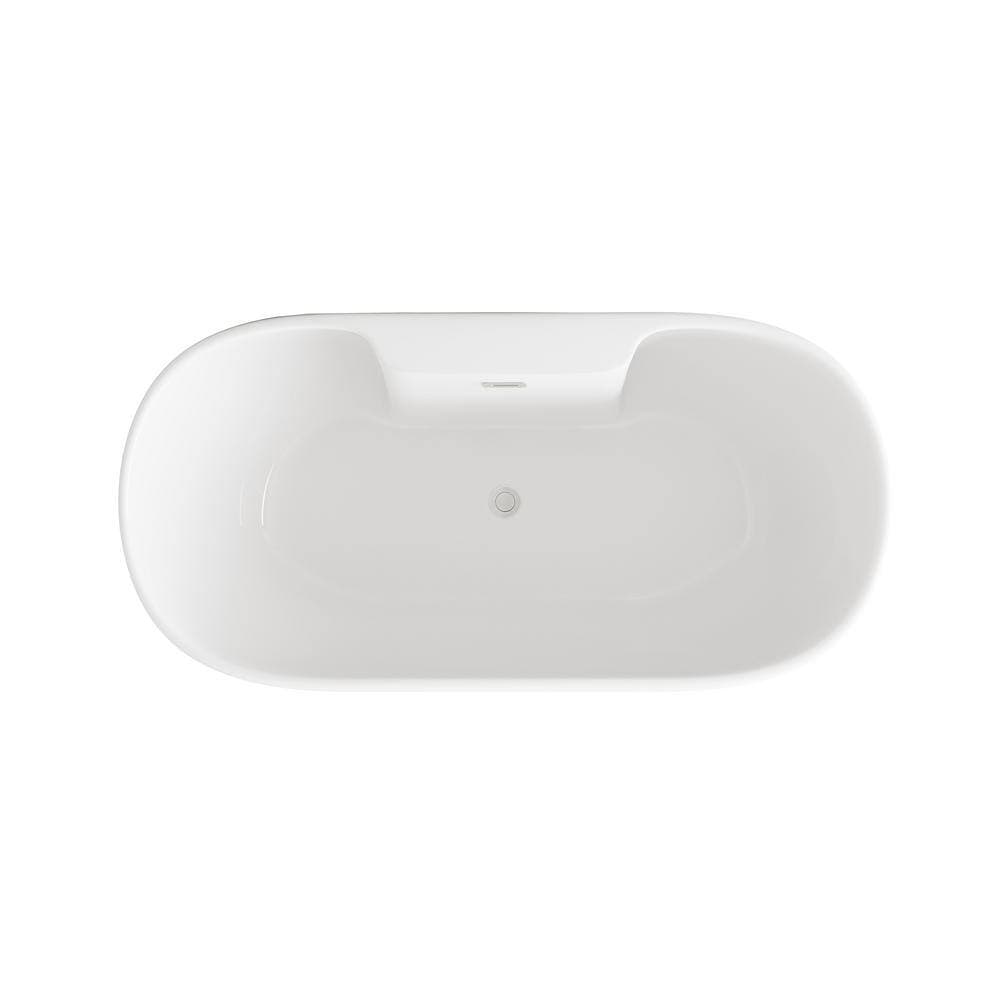 Unbranded Timeless Home 67 in. x 32 in. Soaking Bathtub with Center Drain in Glossy White with Brushed Nickel Trim (3)