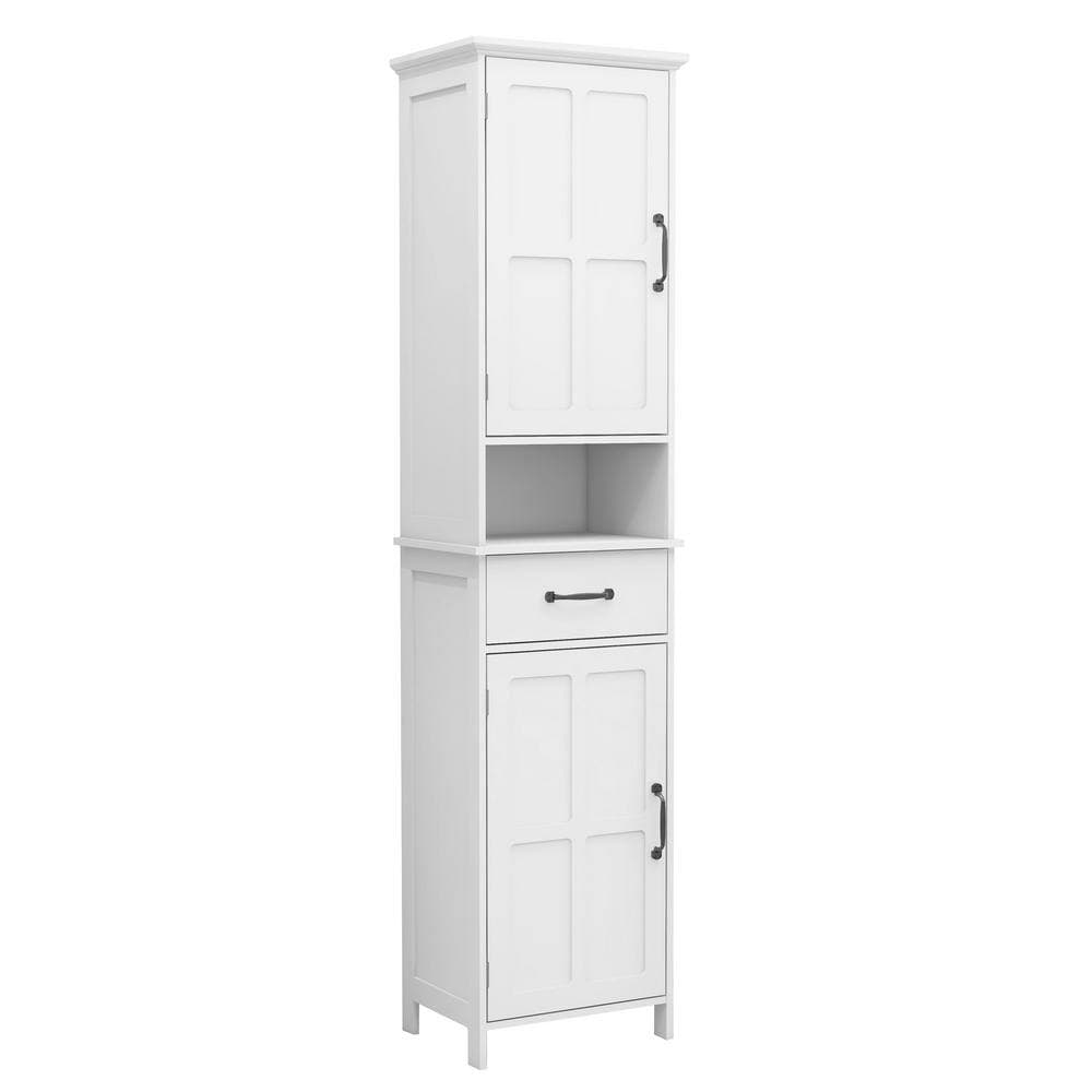 Unbranded Floor Standing 15.75 in. W x 11.81 in. D x 64.96 in. H White Linen Cabinet with Double Door