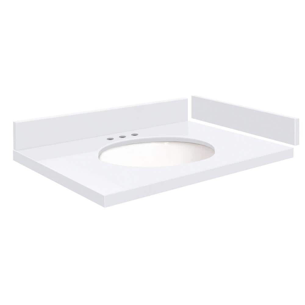 Transolid Silestone 25 in. W 22.25 in. D Quartz White Round Single Sink Vanity Top (1)