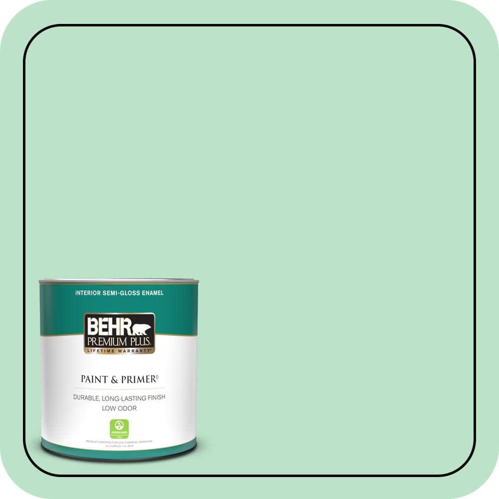 BEHR PREMIUM PLUS 1 qt. #P410-2 Spearmints Semi-Gloss Enamel Low Odor Interior Paint & Primer