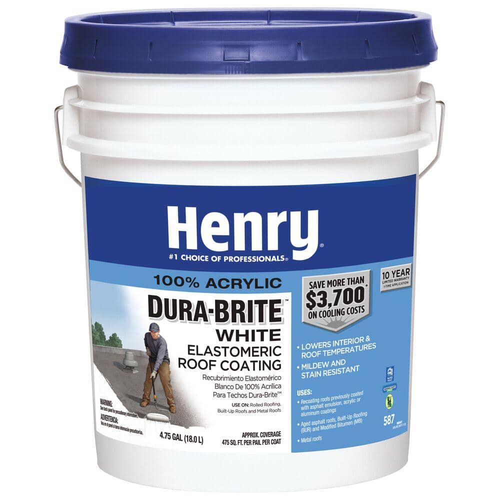 Henry 587 Dura-Brite White 100% Acrylic Elastomeric Reflective Roof Coating 4.75 gal. (2)