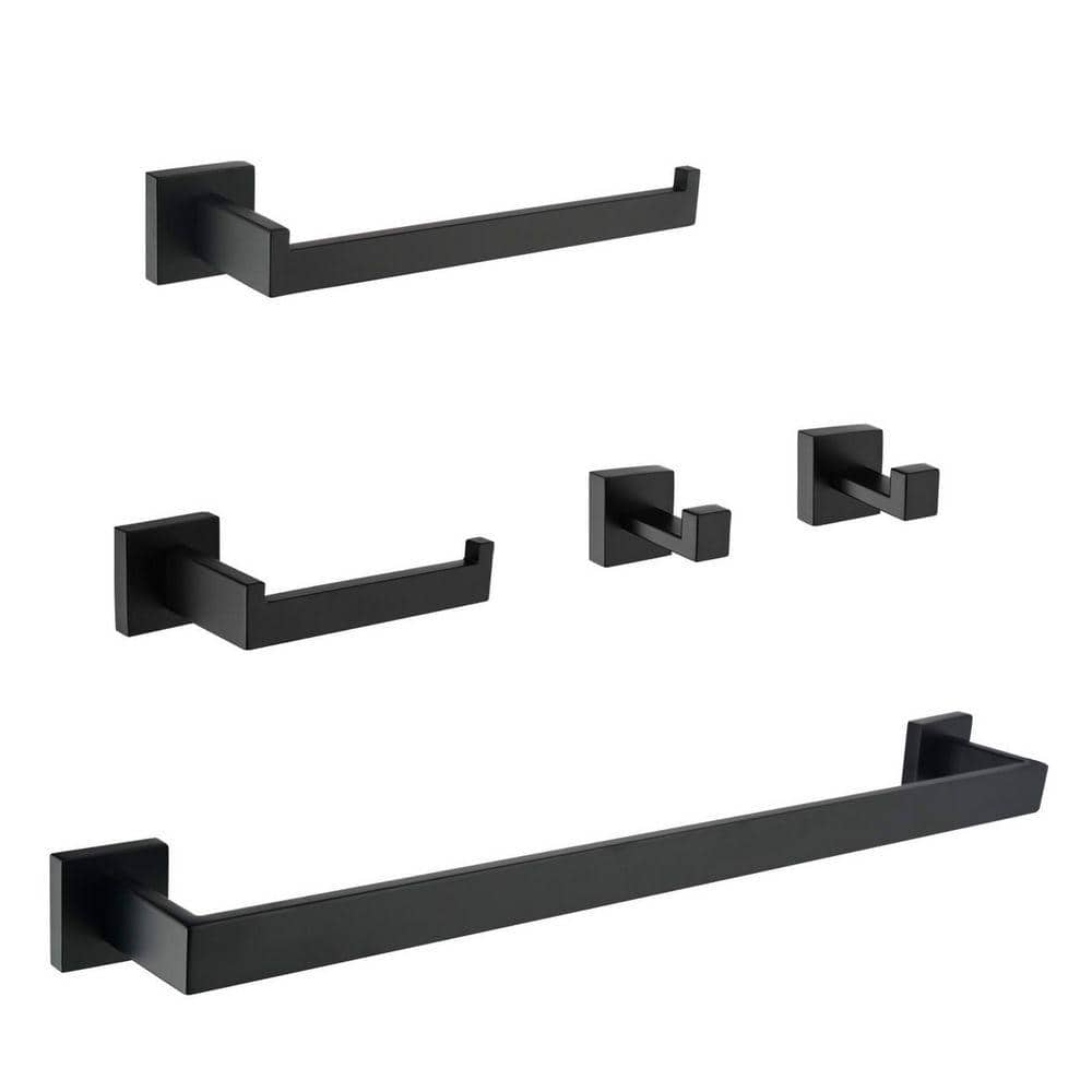 Aurora Decor Foris 5-Piece Bath Hardware with Towel Bar*1, Hand Towel Holder*1, Toilet Paper Holder*1, Towel Hook*2