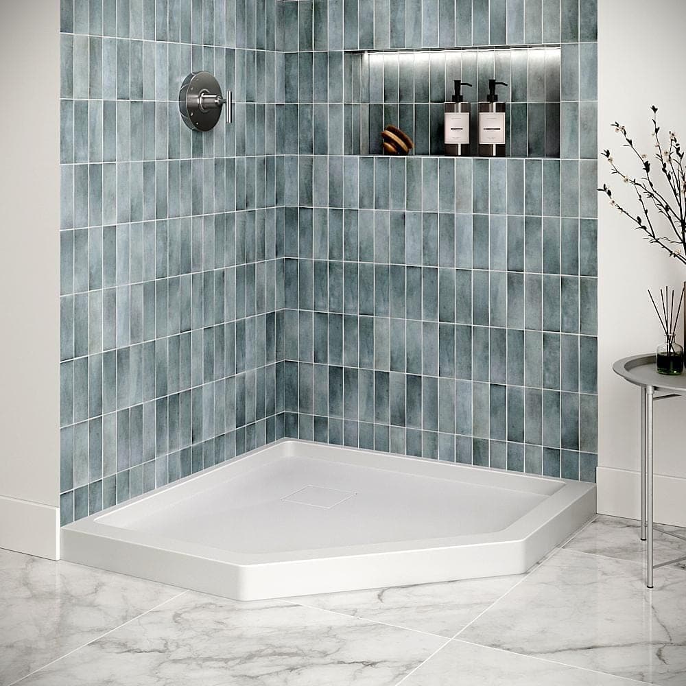 Streamline DT-2230-109 38 in. x 38 in. Corner Neo Angle PP Shower Pan Base in Glossy White with Center Drain, Drain Included (2)