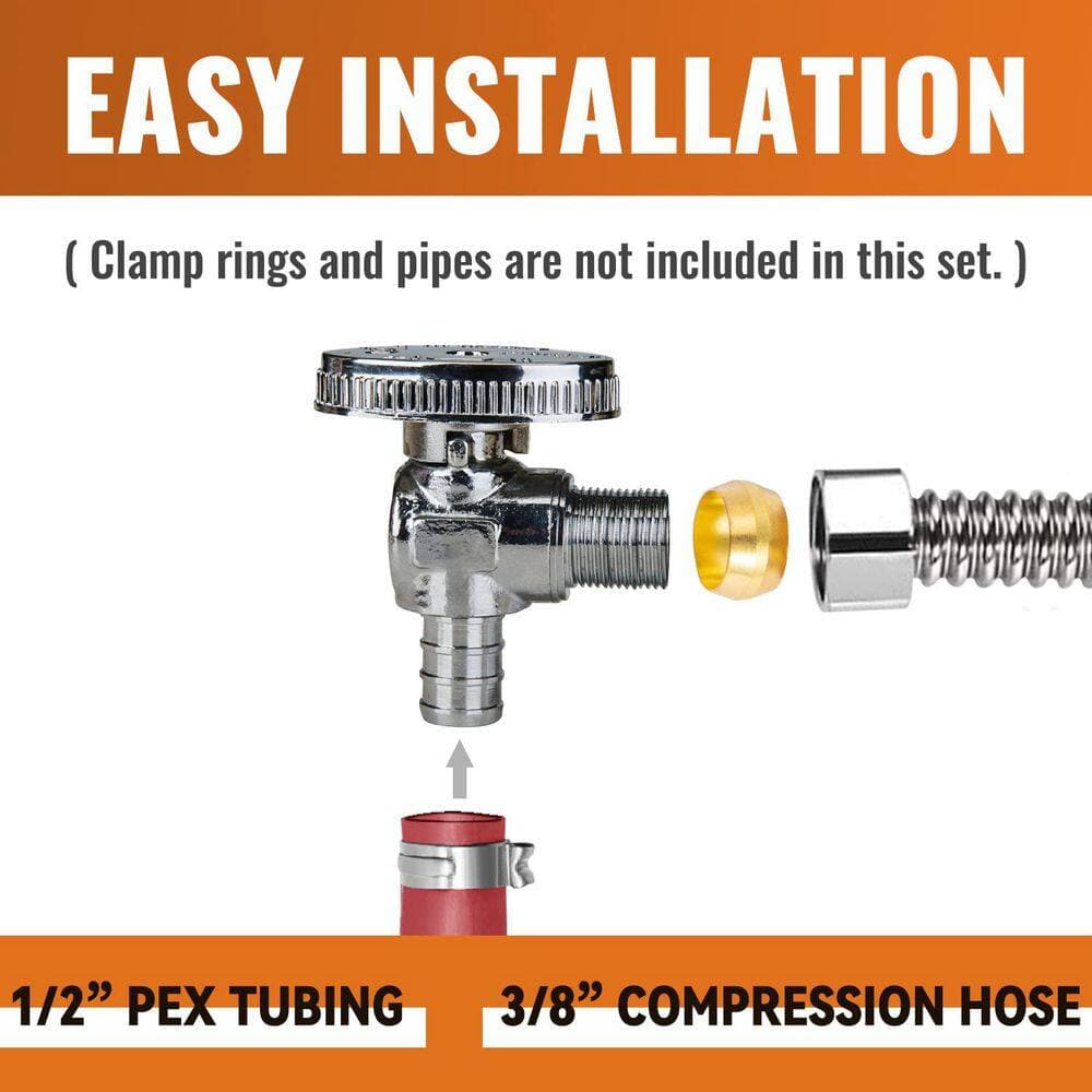 Wudkey 10-Piece PEX Angle Stop Valve Set with Quarter Turn Handle in Chrome Plated Brass (3)