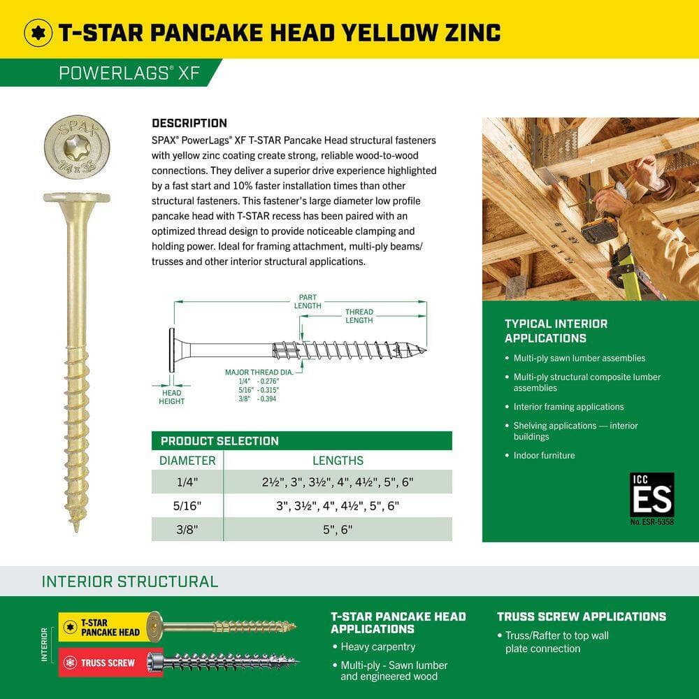 SPAX 1/4 in. x 3-1/2 in. Powerlags XF Interior T40 T-Star Pancake Head Structural Wood Lag Screws (500 Pieces) (3)