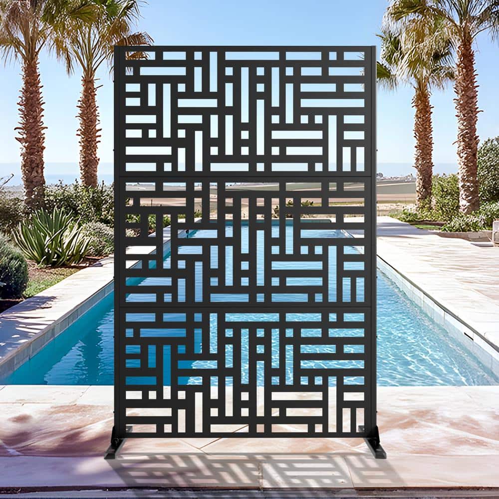 Dovelina 72 in. H x 47 in. W Galvanized Metal Wall Decal Outdoor Privacy Screens Garden Fence Louvered in Black
