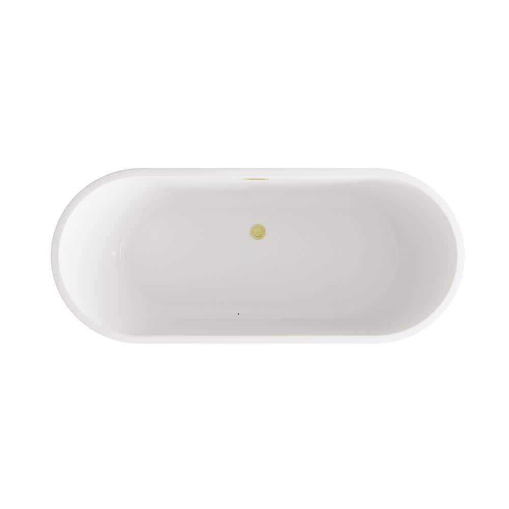 Unbranded Timeless Home 71 in. x 31 in. Soaking Bathtub with Center Drain in Glossy White with Brushed Gold Trim (2)