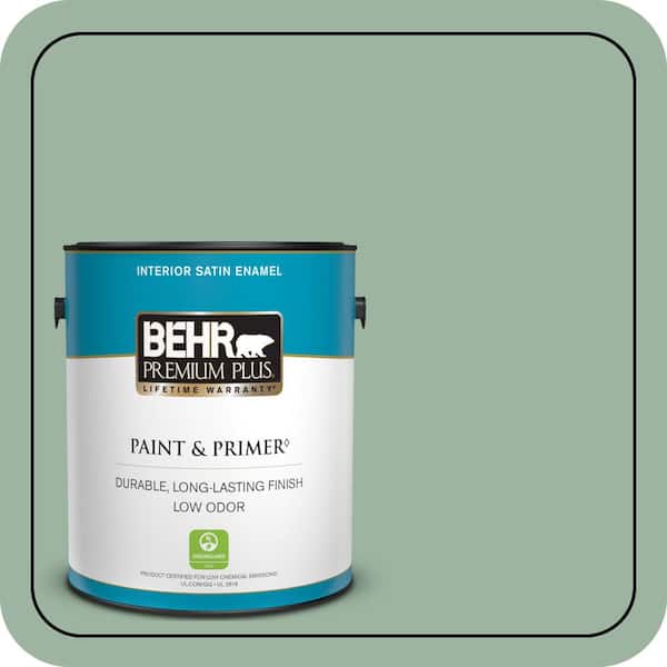 BEHR PREMIUM PLUS 1 gal. #S410-4 Copper Patina Satin Enamel Low Odor Interior Paint & Primer (2)