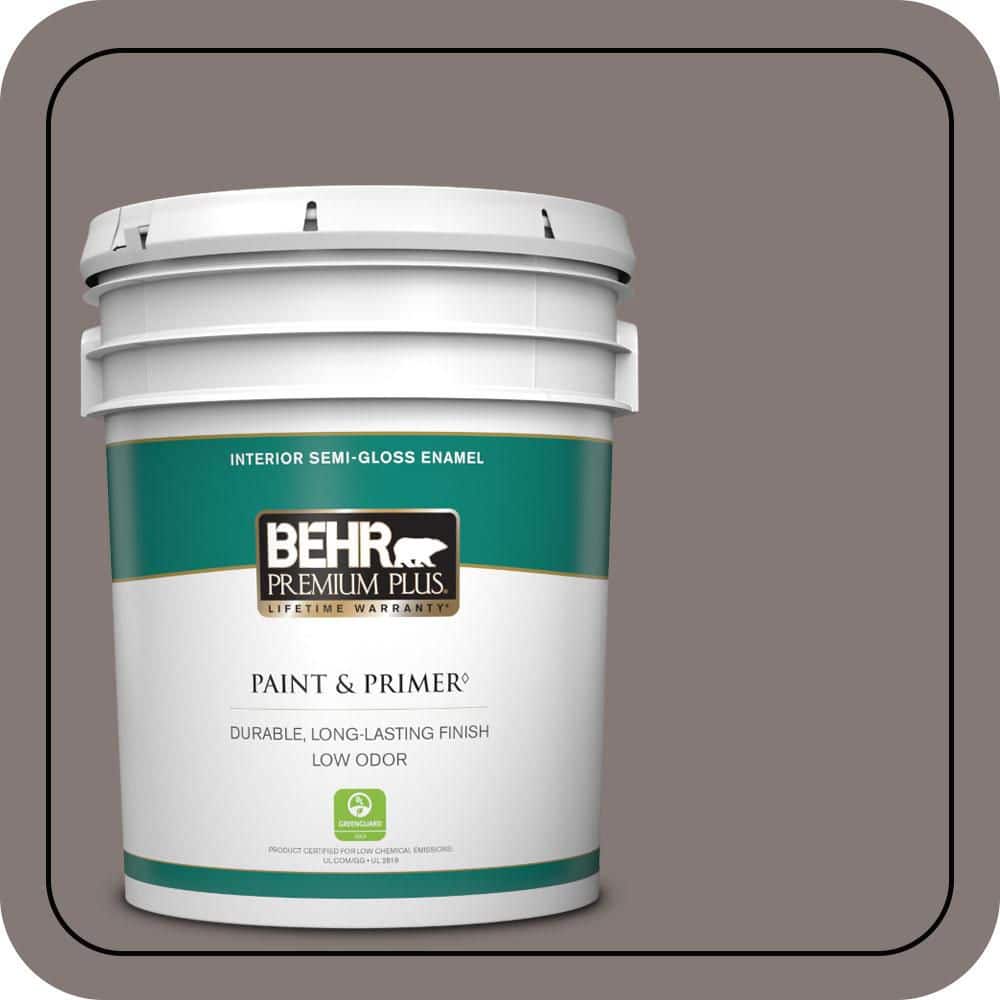 BEHR PREMIUM PLUS 5 gal. #N140-5 Complex Gray Semi-Gloss Enamel Low Odor Interior Paint & Primer