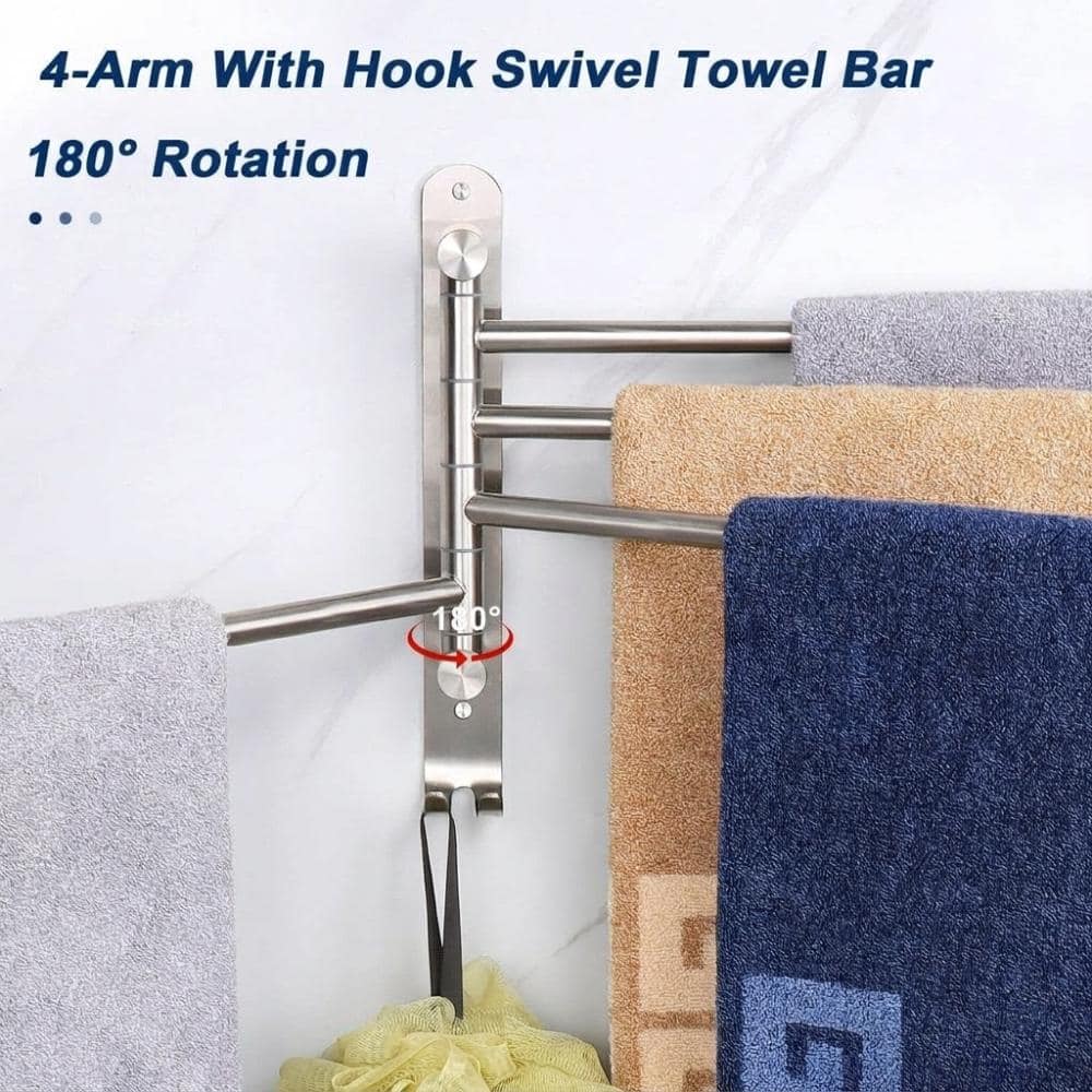 Unbranded Swivel 4 Arm Towel Rack Wall Mount 14.7 in L x 9.6 in H 304 Stainless Steel Brushed Nickel Satin Finish (3)