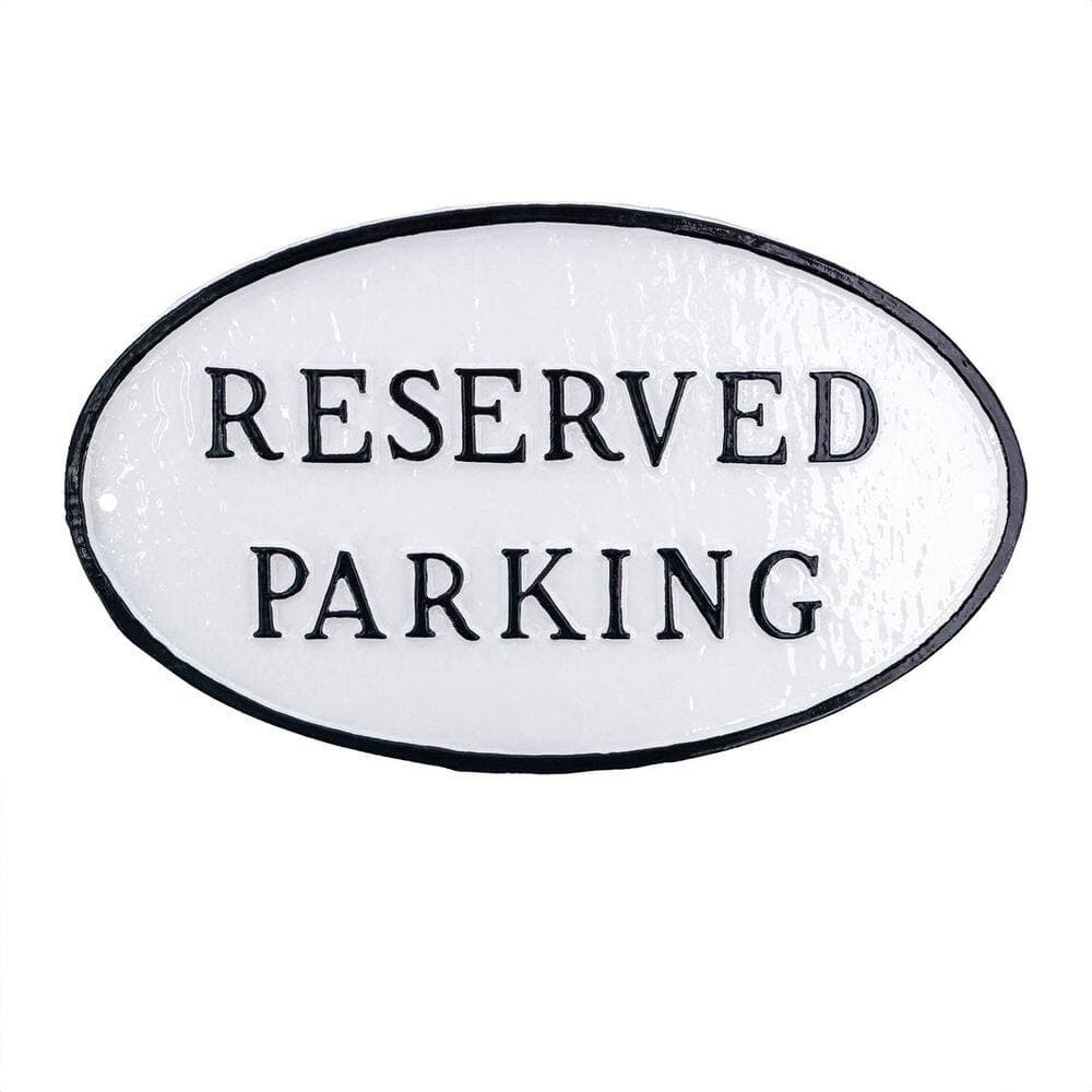 Montague Metal Products 6 in. x 10 in. Small Oval Reserved Parking Statement Plaque Sign-White/Black