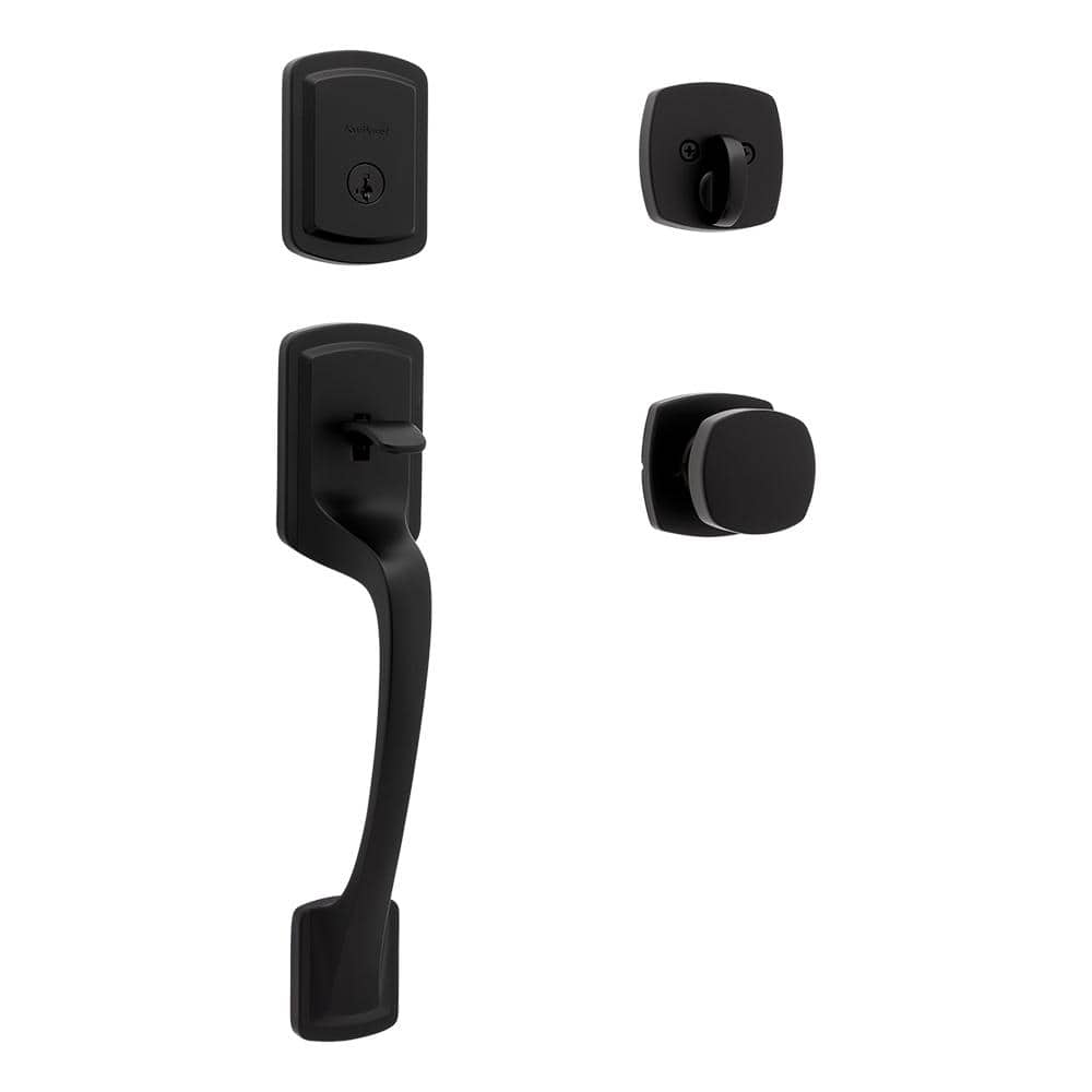 Kwikset Prague Single Cylinder Door Handleset w/Arroyo Knob featuring SmartKey Security in Matte Black