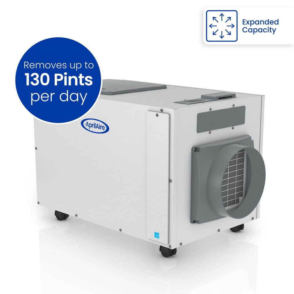 AprilAire E130C 130 pt. 7,200 sq. ft. Bucketless Dehumidifier with Casters in. Gray for Crawl Spaces, Basements, and Whole-House (2)