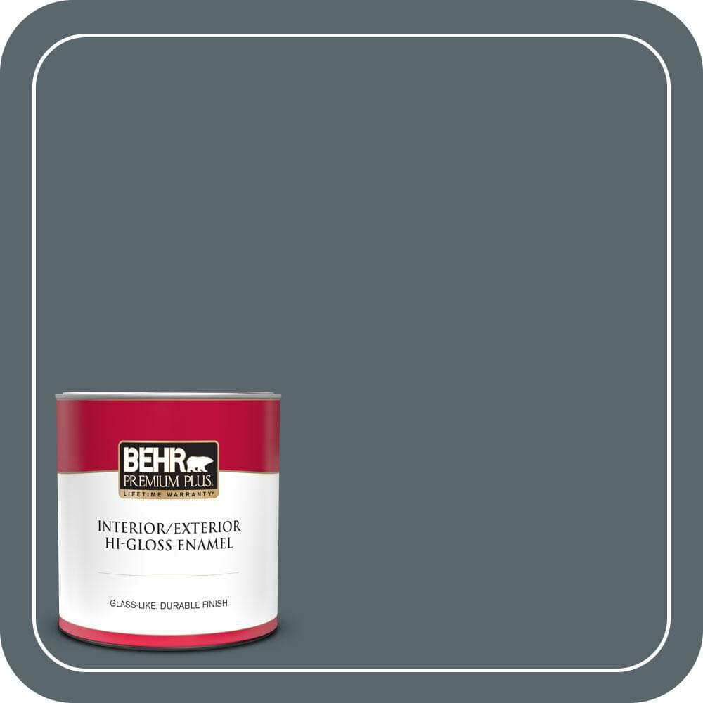 BEHR PREMIUM PLUS 1 qt. #N470-6 Whale Gray Hi-Gloss Enamel Interior/Exterior Paint & Primer (1)
