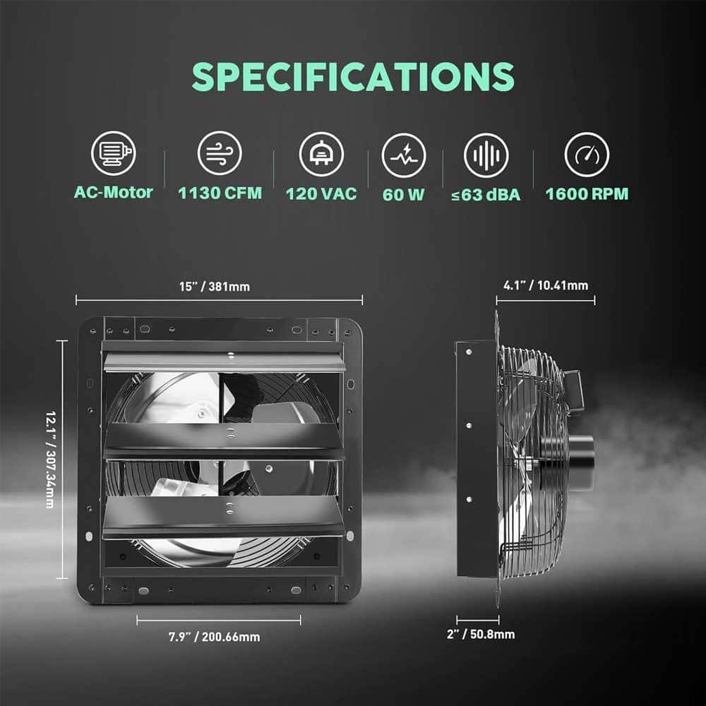 KIWDZFU 1130CFM 12 in. Aluminum Electric Powered Shutter Exhaust Fan with Speed Controller, Automatic Shutter, High Speed, Black (2)
