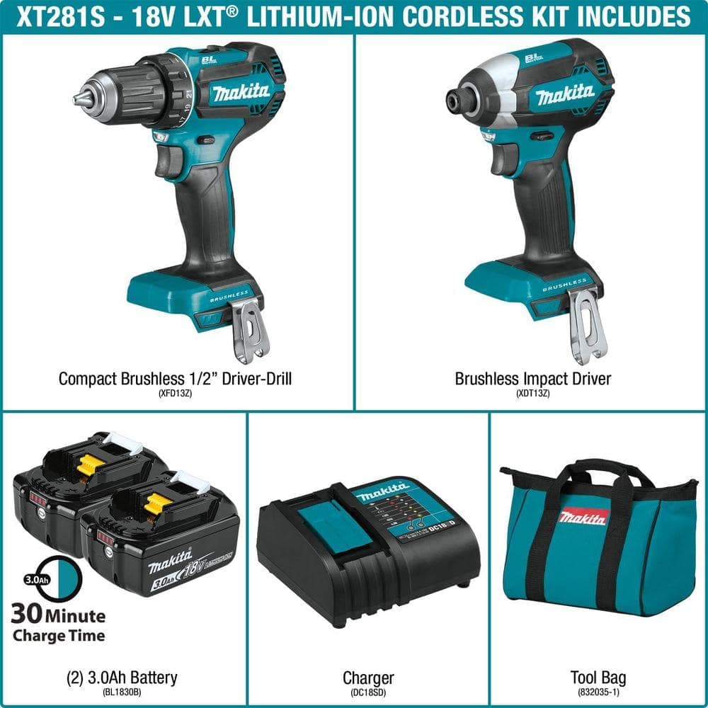 Makita 18V LXT Lithium-ion Brushless Cordless 2-Piece Combo Kit 3.0Ah Driver-Drill/ Impact Driver (3)