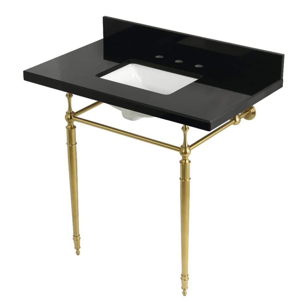 Kingston Brass Edwardian 36 in. x 22 in. Console Sink Combo in Black Granite/Brushed Brass with Legs (1)