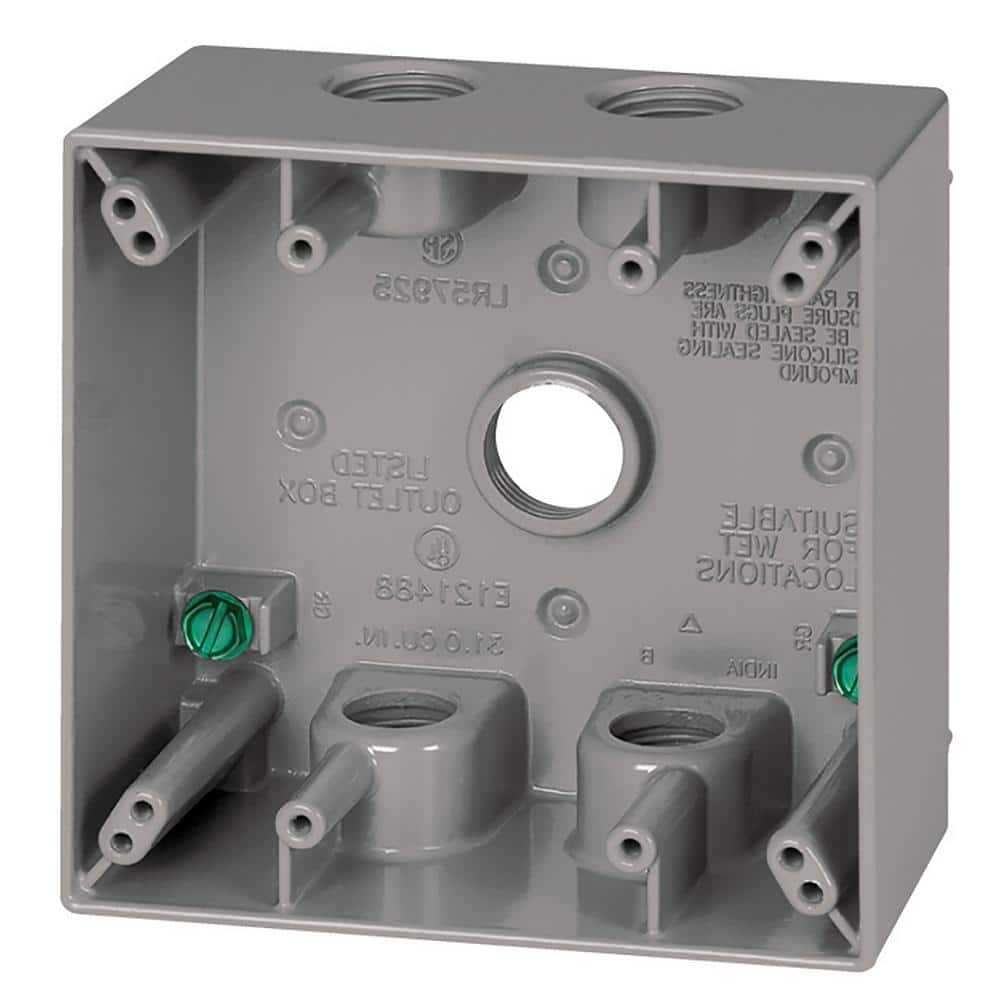 Commercial Electric 2-Gang Metal Weatherproof Electrical Outlet Box with (5) 1/2 inch Holes, Gray (3)