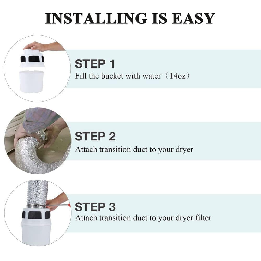 Helhom 3-in-1 Indoor Dryer Vent Kit Filter Bucket for Electric Dryer with 4-Inch by 5 ft. Proflex Duct (Silver) (3)