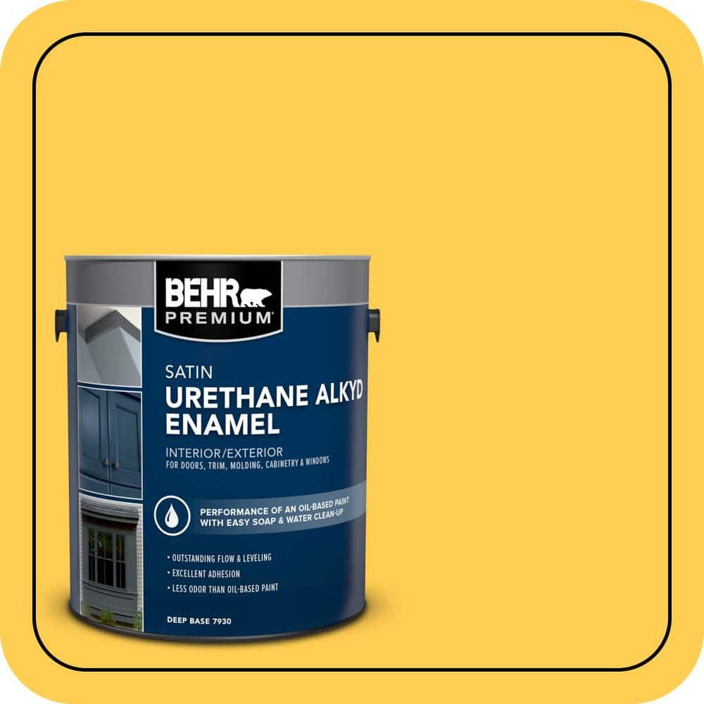 BEHR PREMIUM 1 gal. #T16-05 Canary Diamond Urethane Alkyd Satin Enamel Interior/Exterior Paint