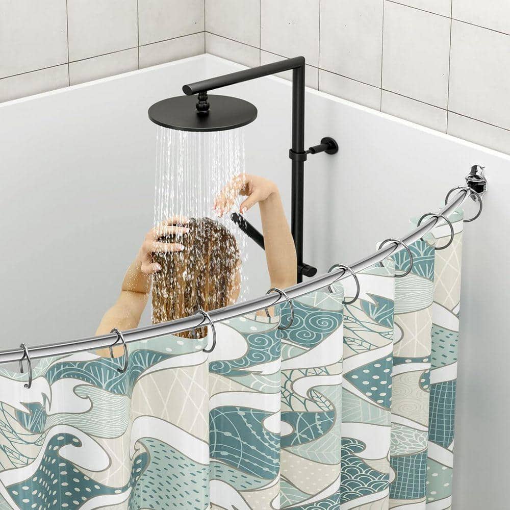 JFVKAF Adjustable Curved Shower Curtain Rod 40-72 in. W x 2.6 in. L Silver Extra Wide Rust Proof Stainless Steel (2)