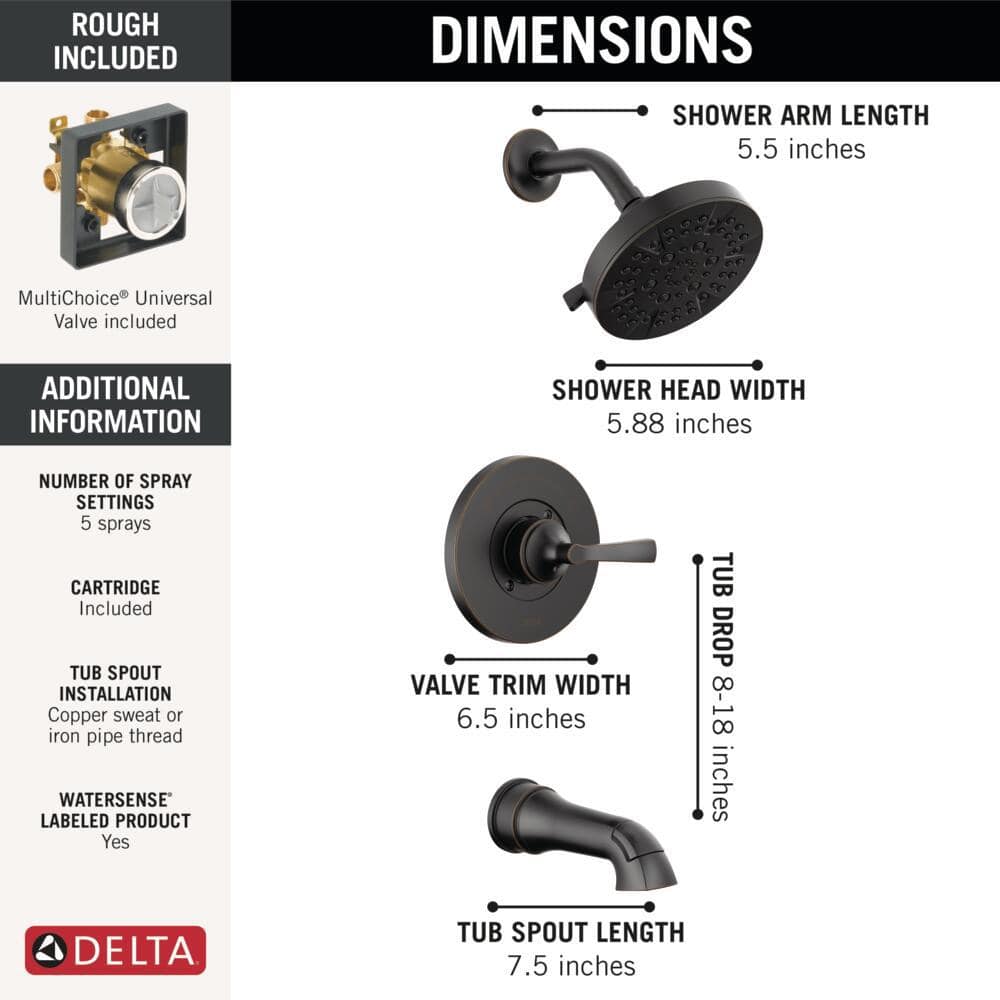 Delta Faryn Single-Handle 5-Spray Tub and Shower Faucet in Oil Rubbed Bronze (Valve Included) (4)