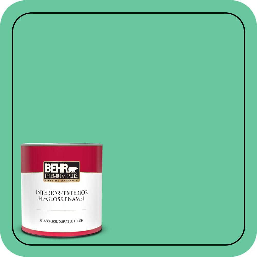 BEHR PREMIUM PLUS 1 qt. #470B-4 Intense Jade Hi-Gloss Enamel Interior/Exterior Paint & Primer (1)