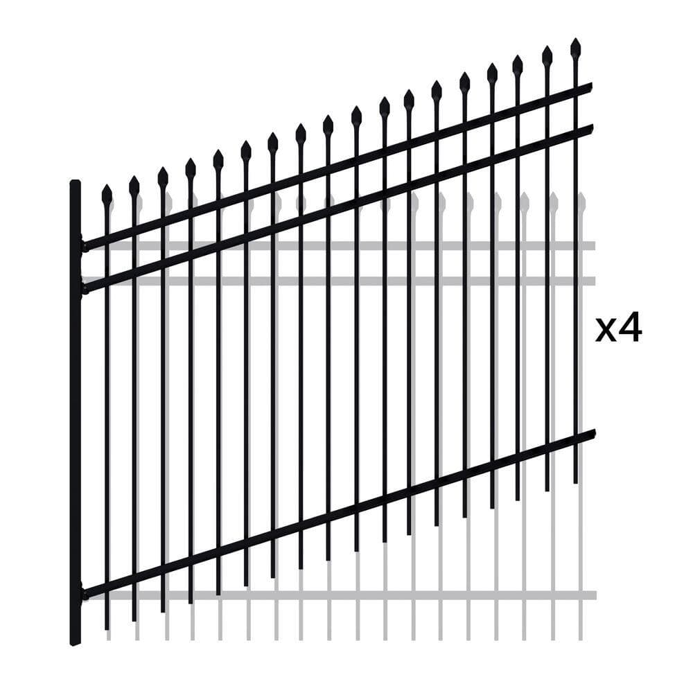 ALEKO 8 ft. x 6 ft. Black Commercial Grade Steel Fence Kit for Flat and Sloped Installation- 4 Panels Tokyo Style (2)