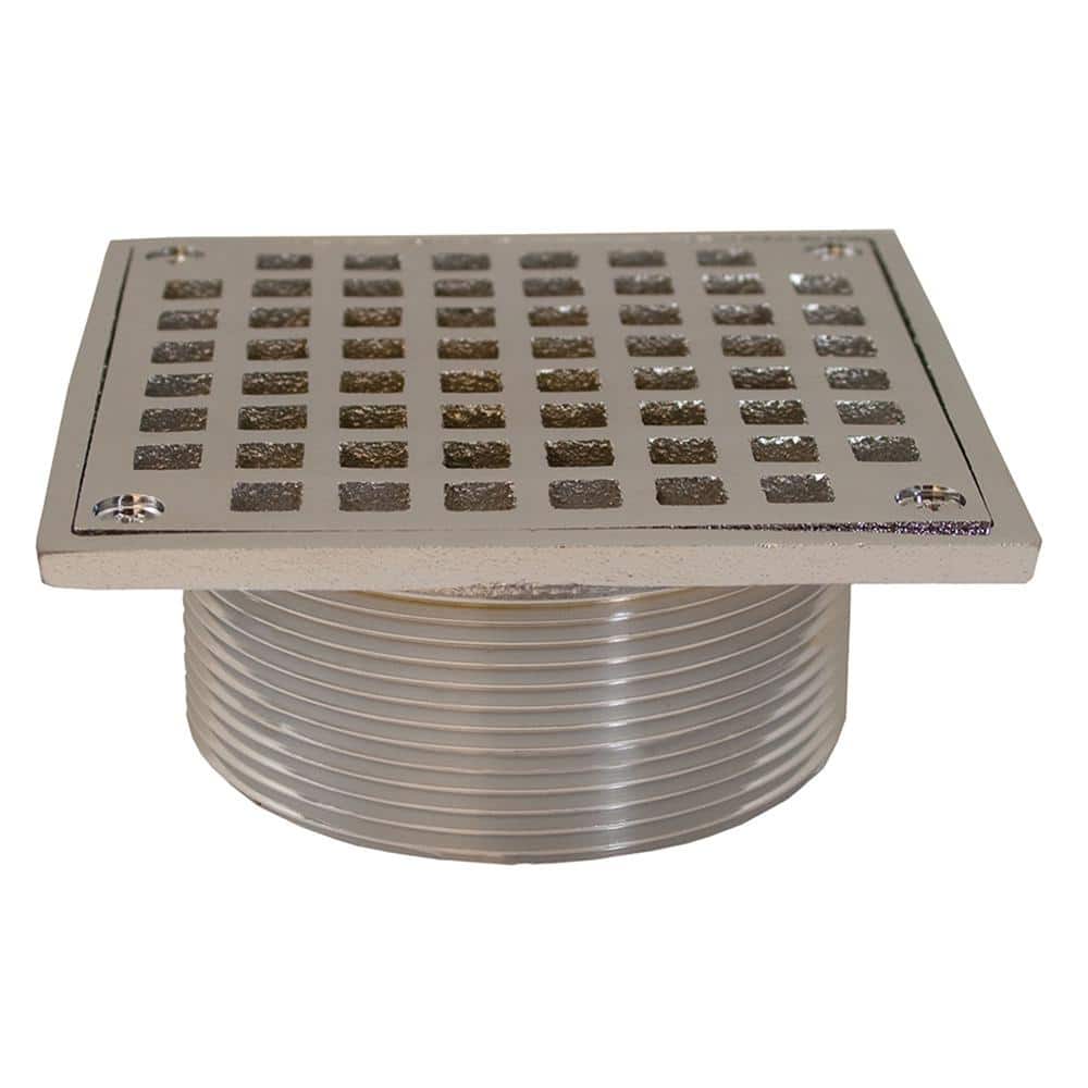 JONES STEPHENS 3-1/2 in. IPS Brass Spud with 5 in. Square Strainer for Shower/Floor Drains