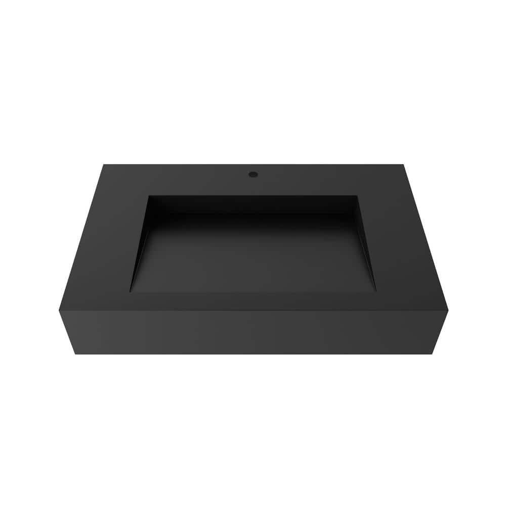 castellousa Pyramid 30 in. Wall Mount Solid Surface Single-Basin Rectangle Bathroom Sink in Matte Black (1)