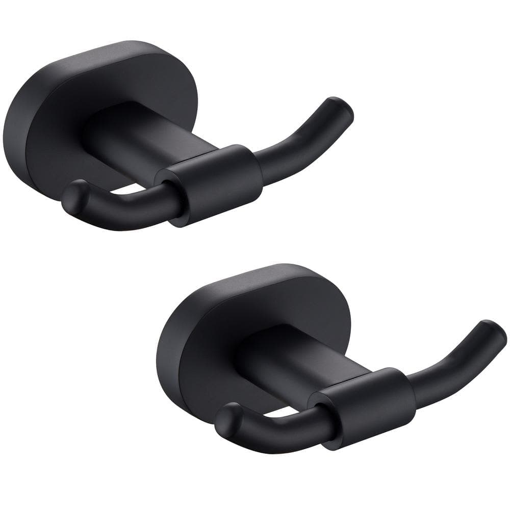 ruiling Bathroom Hardware 2-Pack Wall Mounted J-Hook Double Robe/Towel Hook in Stainless Steel Matte Black