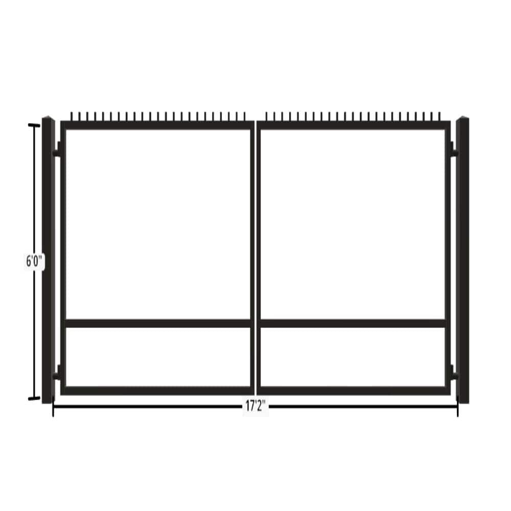 Unbranded Driveway Gate — Swing, Center, Finials, Black — 206"W x 72"H